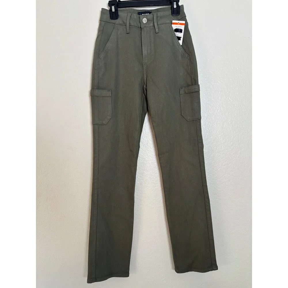 Paige Jolie Coated Ivy Green Cargo Jeans Womens 23 Utility Grunge Slim Straight